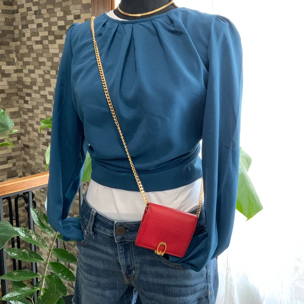 Gucci Red Pebbled Leather Bifold Wallet Gold G Mini Bag WOC Chain COA